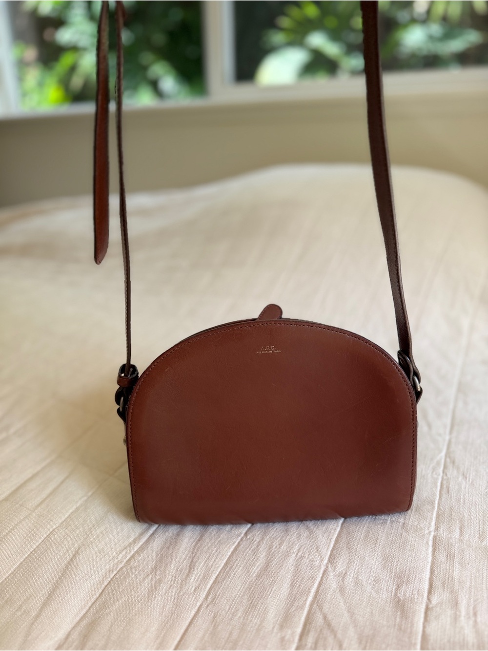 A.P.C. Demi-Lune Brown Leather Crossbody Bag - Picture 2 of 9